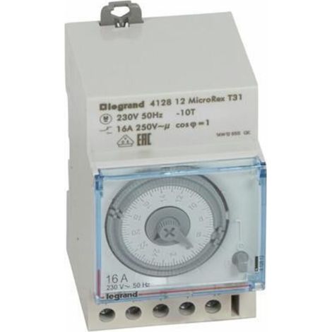 Minuterie analogique programmable 230 V – 16 A – Montage sur rail DIN – Programmation de 15 minutes par jour