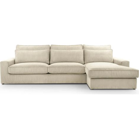 MILAN - Canapé d'angle velours côtelé 3 places - Droit - Beige