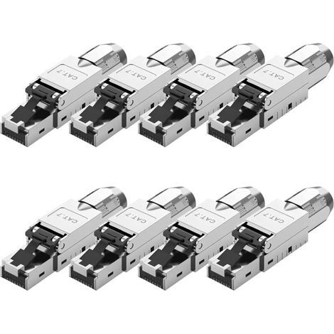 Pack of 8 tool-less CAT 7 RJ45 network connectors for LAN cable, fully shielded STP, 10 Gbps, compatible with Cat 7 cable, CAT 7 LAN connector for Ethernet, AWG 22-24 (1/5)