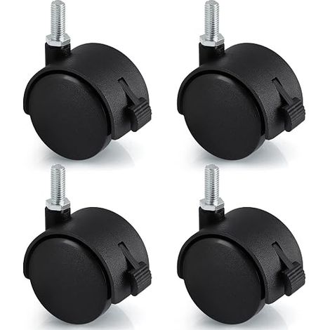 4Pcs 8mm20mm Stem Swivel Caster 50mm Nylon Wheel with Brake, Nylon Caster with Lock, Load Capacity 20kg Per Caster (1/5)