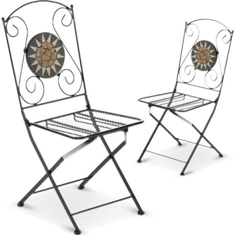 2 pz Sedia pieghevole richiudibile in ferro e mosaico per esterno MUSA 06409 BLACK (1/4)