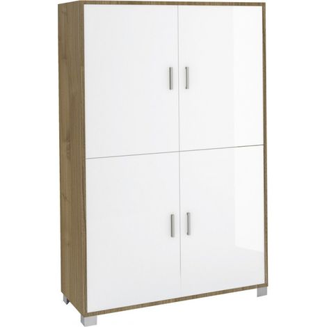 Mueble 4 Puertas 108L x 41P x h161 – Acabado Roble Claro y Blanco Brillante – Sarmog