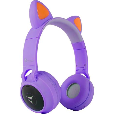 Techmade Funny Auriculares Bluetooth Over-Ear con Orejas LED y Micrófono Morado