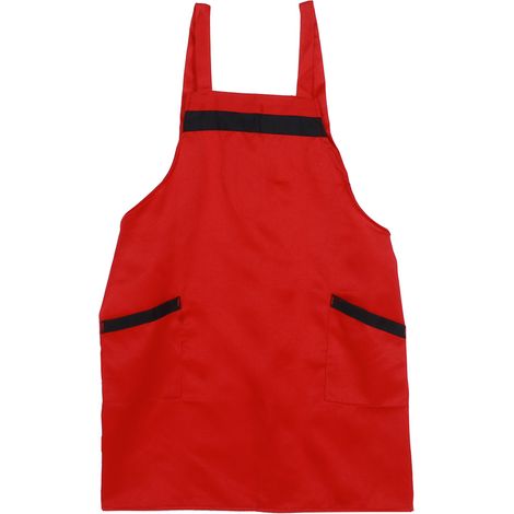Tablier de cuisine en polyester rouge doux avec poches pratiques résistant et confortable pour usage intérieur extérieur (1/5)