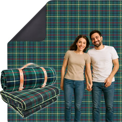 Couverture de pique-nique en mousse imperméable et pliable avec fermeture auto-agrippante, verte, 200 cm (1/5)
