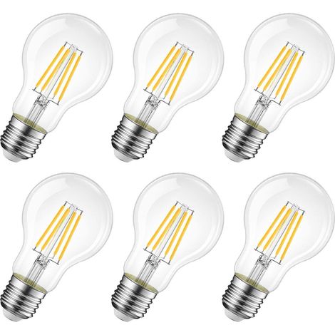 4W Ampoule LED Filament E27, 2700K Blanc Chaud 470 Lm, Equivalent à Ampoule incandescence 40 watts, Filament LED A60 en forme classique, Lot de 6 (1/5)