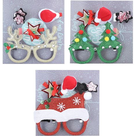 Lot de 3 pinces à cheveux de Noël mignonnes, accessoires de déguisement pour lunettes de fête scolaire (1/5)