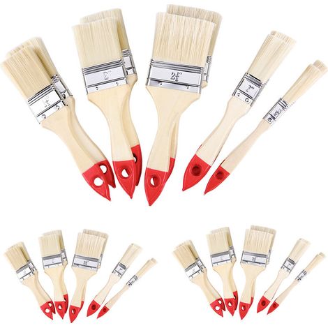 Set de 30 pinceaux nature/rouge professionnels 5 tailles différentes peinture maison travaux divers intérieur extérieur zones vastes ou difficile d'accès (1/5)