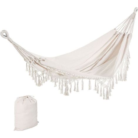 1 hamac Divers accessoire de portail, toile coton-polyester beige, 2,88L x 1,50l m, avec cordage et sac de transport, usage intérieur/extérieur (1/5)