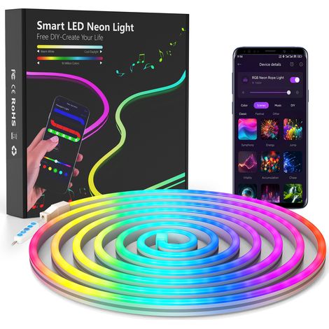 Neon-LED-Streifen 3 m RGB mit APP-Steuerung, Farbwechsel, segmentierbar, Musiksynchronisation – Lichtstreifen für die Innendekoration zu Hause (3 m) (1/5)