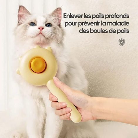 Spazzola a setole morbide per cani e gatti, gialla, con testina ergonomica in gomma, districante e massaggiante, 1 pezzo (1/4)
