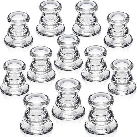 Set of 12 thick glass conical candle holders for centerpieces - Ideal decoration for weddings, parties and festivals (1/4)