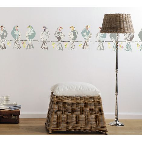 Sticker mural oiseaux avec 12 pigeons posés sur un fil - 50x70 cm (1/3)