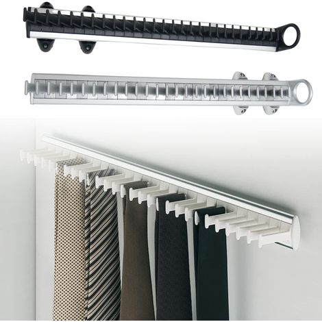 Porte-cravates et Porte-ceintures Latéral Extractible pour Armoire en Plastique Gris (1/2)