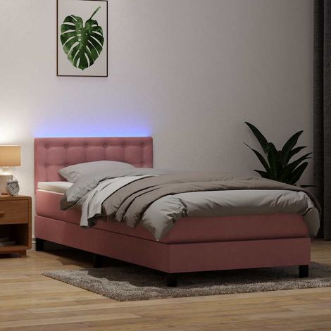 Boxspringbett mit Matratze & LED Rosa 90x210 cm Samt (1/5)