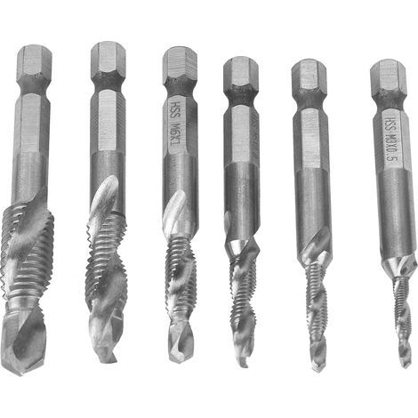 6PCS Forets à Taper HSS 6.35mm pour Tarauds M3 M4 M5 M6 M8 M10, Queue Hexagonale (1/5)