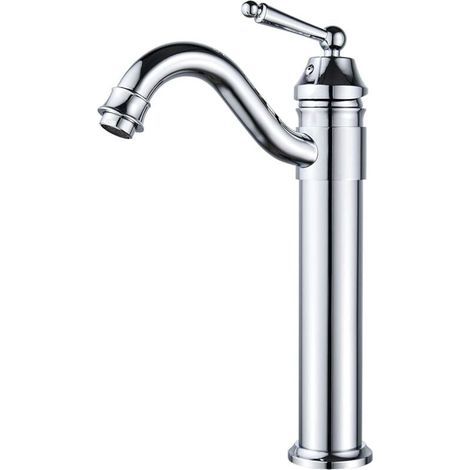Robinet Vasque Haut Mitigeur Lavabo pour Lavabo ou Vasque De Salle Bain,Peut Pivoter à 360°Mitigeur Lavabo Eau Chaude et Froide Disponible,Laiton Chromé (1/5)