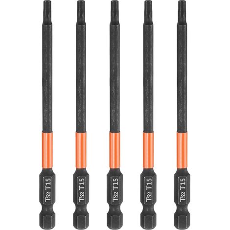 5Pcs Embout Tournevis Torx T15 1/4" Hex Shank Longueur 4" (100mm) (1/5)