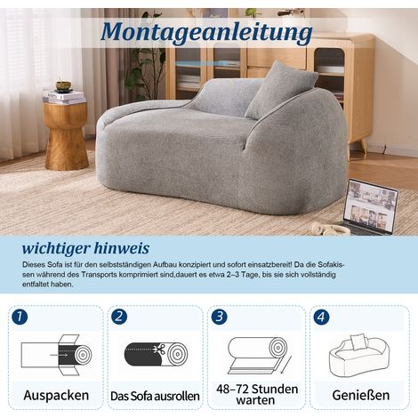 Canapé-lit convertible, méridienne arquée pour l'intérieur, canapé deux places moderne en chenille avec assise profonde et un coussin, idéal pour le salon, la chambre et l'appartement – gris clair (1/5)