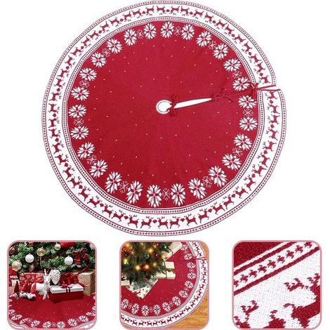 Weihnachtsbaumdecke aus Acrylharz-Strick, Schneeflocken- und Rentiermuster, Weihnachtsgeschenk, 122 cm (1/5)