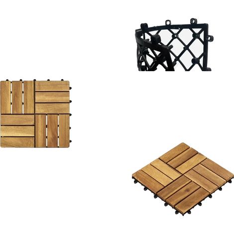 Dalles de terrasse emboîtables, 30 cm x 30 cm, 1,9 cm d'épaisseur, finition résistante à l'eau, bois dur d'acacia, adaptées aux espaces extérieurs (1/5)