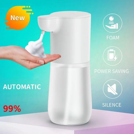(blanc 1) Distributeur de savon mousse automatique intelligent à capteur infrarouge sans contact, chargement USB-C, haute capacité (1/5)