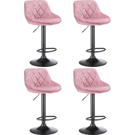Lot de 4 Tabouret De Bar en Velours I Chaise Haute De Bistrot avec Repose-Pieds I Hauteur Réglable I Siège Matelassé I Couleur: Rose (1/5)