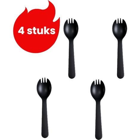 Ensemble de 4 couverts à gâteau en acier inoxydable avec fourchettes et cuillères à pudding pour pâtisserie et usage domestique noir (1/5)