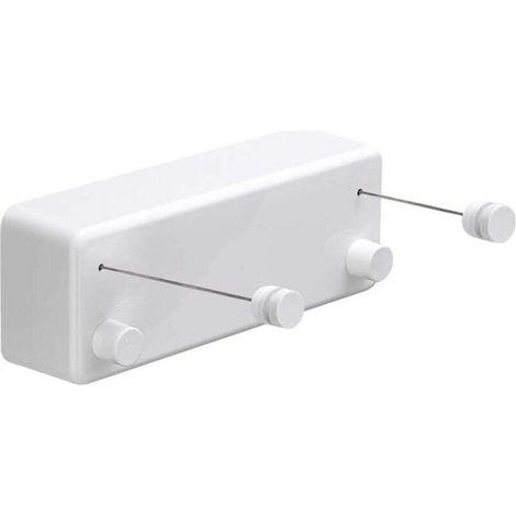 Corde à linge rétractable ABS + Sèche-linge en aluminium avec double corde réglable en acier inoxydable style hôtel très résistant, méthode de fixation murale, 13,8 pieds, blanc (1/5)