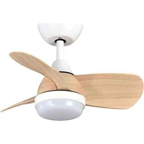 FABRILAMP PIRDO ventilador de techo LED motor DC para dormitorio, 3 aspas, 60 cm, 6 velocidades, mando, memoria, temporizador, blanco/haya (1/3)