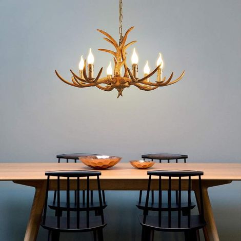 Geweih Pendelleuchte, Kronleuchter Antik Esstisch Braun Harzlampen, Retro Industriestil Hängelampe, Schlafzimmer Pendelleuchte Decke Kronleuchter für Wohnzimmer, Esszimmer, Schlafzimmer