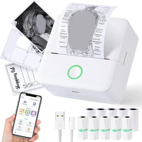 Irovami Mini imprimante thermique – 10 rouleaux, sans encre – Idéal pour notes, journal, iOS/Android (1/5)