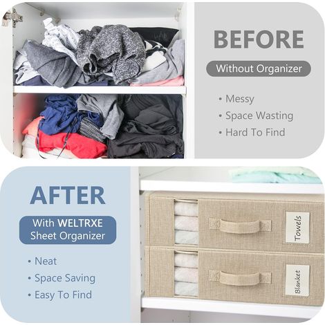 Juego de 4 bolsas organizadoras plegables para sábanas y mantas, aptas para camas tamaño king y queen, color beige. (1/4)