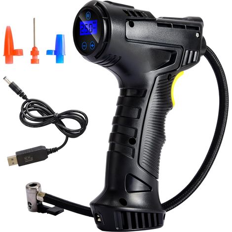 Gonfleur Pneu Voiture Électrique 12 V, Compresseur Voiture Portable Numérique avec 4 Buses, Arrêt Automatique, Compresseur à Air sans Fil pour Voiture, Vélo, Ballon, Article Gonflable (1/5)