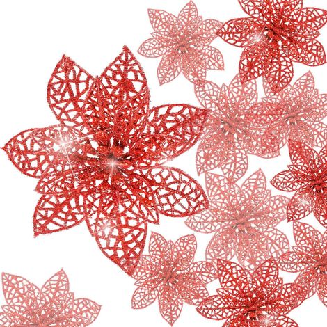 MINKUROW 20 Stück glitzernder Weihnachtsstern, 15 cm Christbaumschmuck, Weihnachtsblumen, Dekoration, Ornament für Kränze, Girlanden (rot) (1/5)