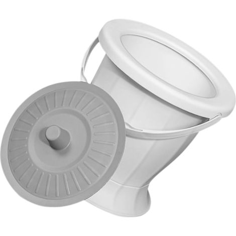 Pot de Chambre Portable pour Adultes Couvercle Gris Lunaire et Base Antidérapante, Bassin de Lit Ménager Compact en Plastique Résistant, Pot Urinoir Pratique pour Garçon et (1/5)