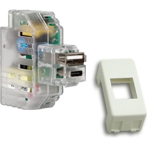FANTON 82893-37 kit alimentatore USB A+C 2,4A attacco keystone da incasso completo di adattatore combatibile con placche e supporti GEWISS SYSTEM
