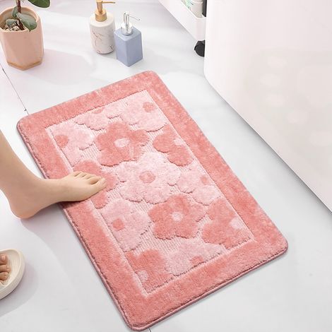 Tapis de bain en forme de fleur, tapis de sol en microfibre épaissie mignonne avec fleurs de cerisier, tapis de salle de bain absorbant l'eau et antidérapant pour entrée, chambre, cuisine, salle de ba (1/5)