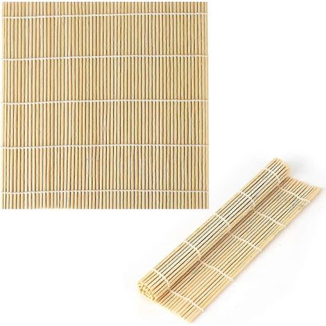 Tapis à sushi en bambou naturel 9 x 9,5 pouces, outil de préparation de sushi, rouleau à sushi (2 pièces) (1/5)