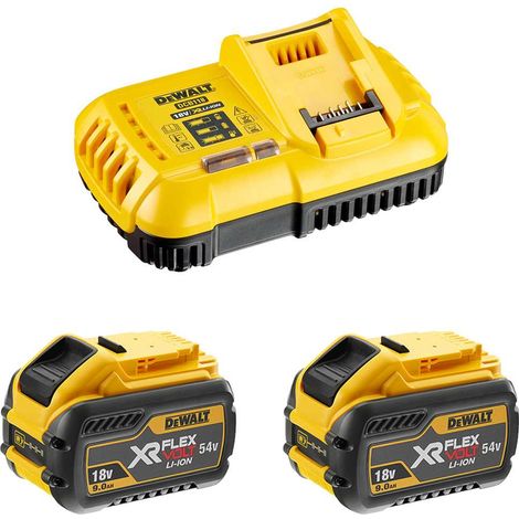 Dewalt – Pack de 2 batteries XR Flexvolt 18V/54V 9Ah et 3Ah Li-Ion – Chargeur DCB118 – Charge rapide en 85 minutes – Système de diagnostic LED