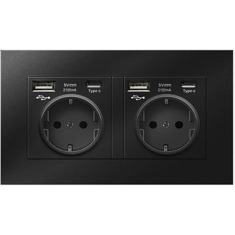 Prise Murale 2 Prises + 2 USB-A + 2 USB-C - Charge Rapide 5V 2100mA - Blanc (1/5)