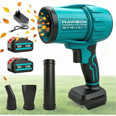 Akku Handgebläser 18V blau Stil Makita, 2 Akkus 5000mAh, 3 Düsen, EU-Ladegerät, starker Wind für Garten (1/5)