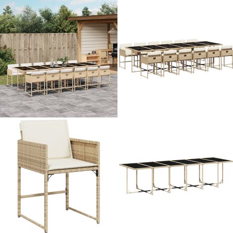 13-tlg. Garten-Essgruppe mit Kissen Beige Poly Rattan - Gartentisch - Esstisch Set - Gartenmöbel - Outdoor Möbel - Terrassenmöbel - Home & Living (1/5)