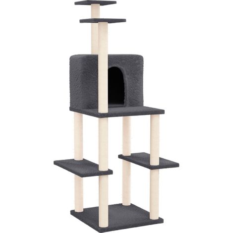 Árbol para gatos, muebles, torre, juguete para escalar, rascador, plataforma de escalada con postes rascadores de sisal oscuro, 144,5 cm, gris, 020022663