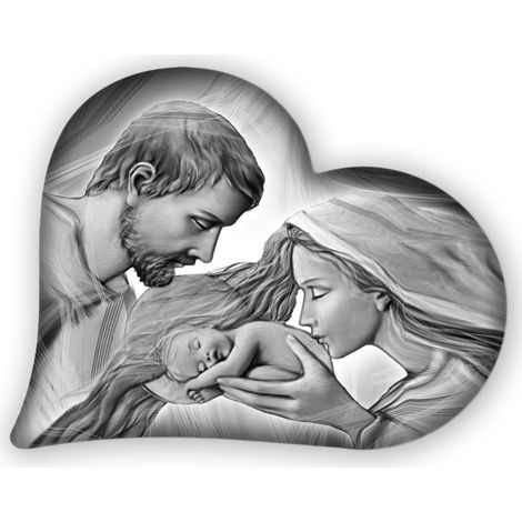Lupia - Quadro Capezzale, Collezione HEART HOLY KISS GREY Sacra Famiglia, in Legno, Stampa Artigianale e Made in Italy, 50x65 cm, Grigio (1/4)
