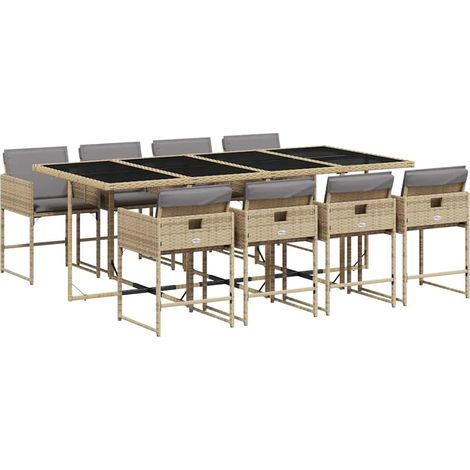 Maison Exclusive - 9-tlg. Garten-Essgruppe mit Kissen Beigemischu