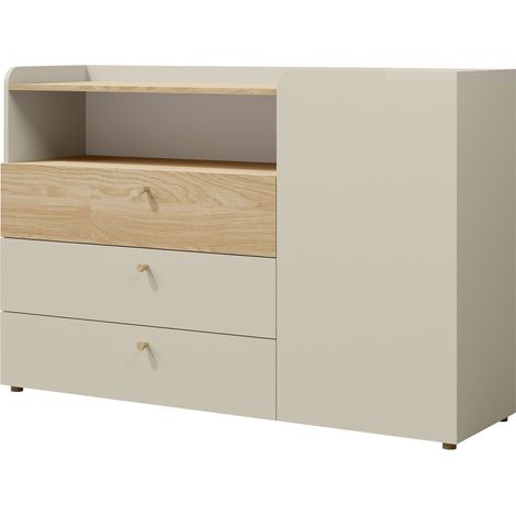 Cómoda Domcali 107, Beige + Roble, Con cajones y puertas, Número de cajones: 0, 93x140x40cm