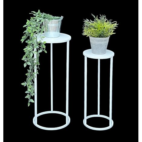 DanDiBo Blumenhocker Metall Weiß Rund Blumenständer Beistelltisch 96483 2er Set Blumensäule Modern Pflanzenständer Pflanzenhocker (1/5)