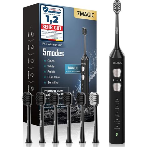 Brosse à dents électrique sonique, 180 jours d'autonomie, Noir Technologie sonique, fonctionnement silencieux, 3 intensités, 5 modes de brossage, 40000 VPM, IPX7, minuteur, recharge USB-C (1/5)