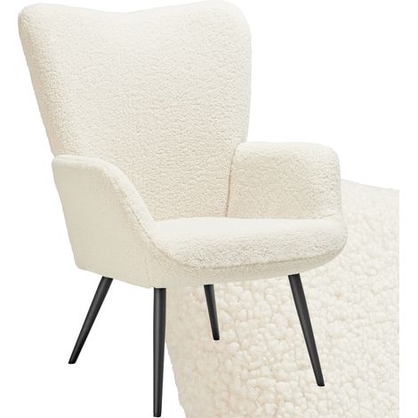 Fauteuil Rembourré avec revêtement bouclette ergonomique crème/noir